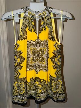 Cache Vintage Yellow Paisley Halter Tank Top